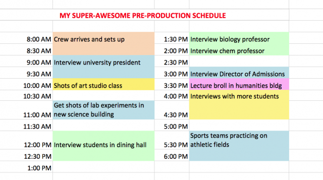Video Pre-Production Schedule
